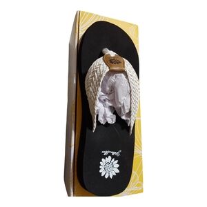 Yellow Box White Woven Strap Flip Flop with Black Footbed